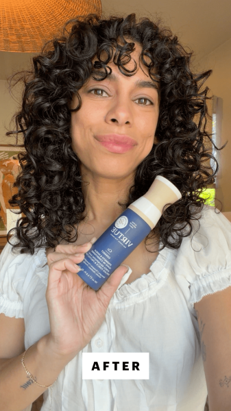 A selfie of Allure senior commerce director Shanna Shipin after using the Virtue Correct Strength  Shield LeaveIn...