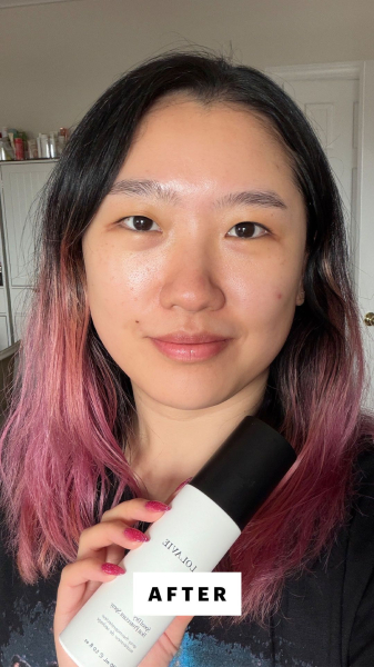 Sarah Han after using the Lolavie Speed Dry Heat Protectant Spray