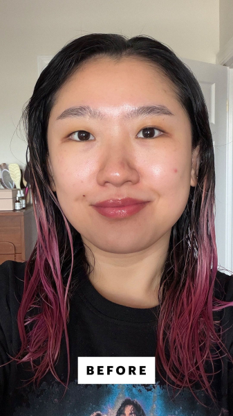 Sarah Han before using the Lolavie Speed Dry Heat Protectant Spray