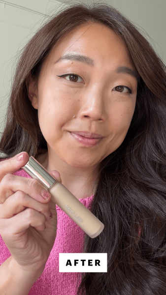 Lee after applying the Haus Labs Triclone Skin Tech Concealer