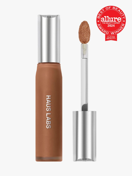 concealer in branded clear tube with silver doe foot applicator cap on light gray background with red and white 2024 allure best of beauty seal