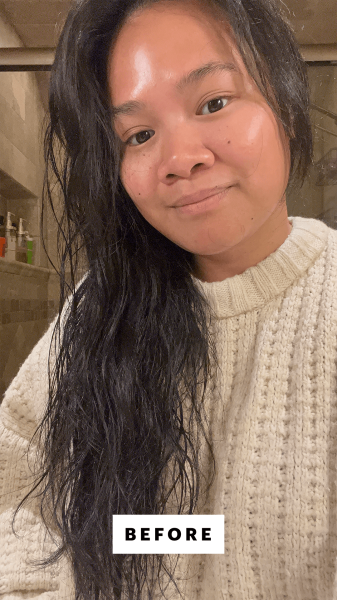 Allure senior beauty editor Jesa Marie Calaor before applying the Cecred Thermal Heat Protectant Spray