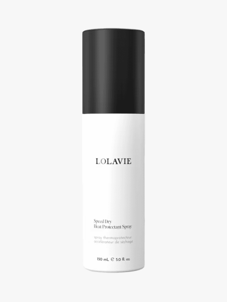Lolavie Speed Dry Heat Protectant Spray in branded component on a light gray background