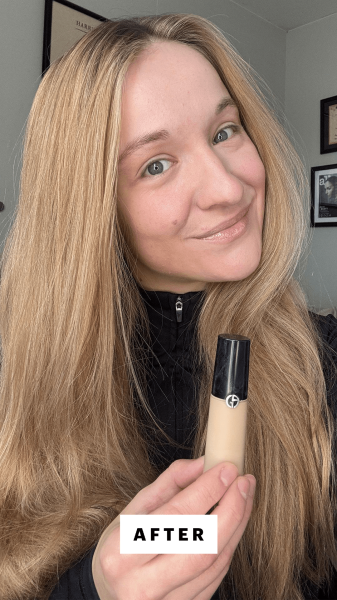 Herrick after applying the Armani Beauty Luminous Silk Concealer